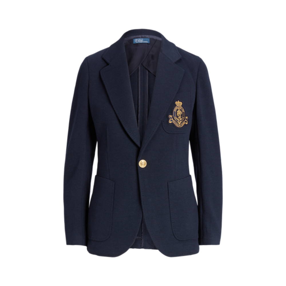 Single-Breasted Logo-Crest Knit Blazer